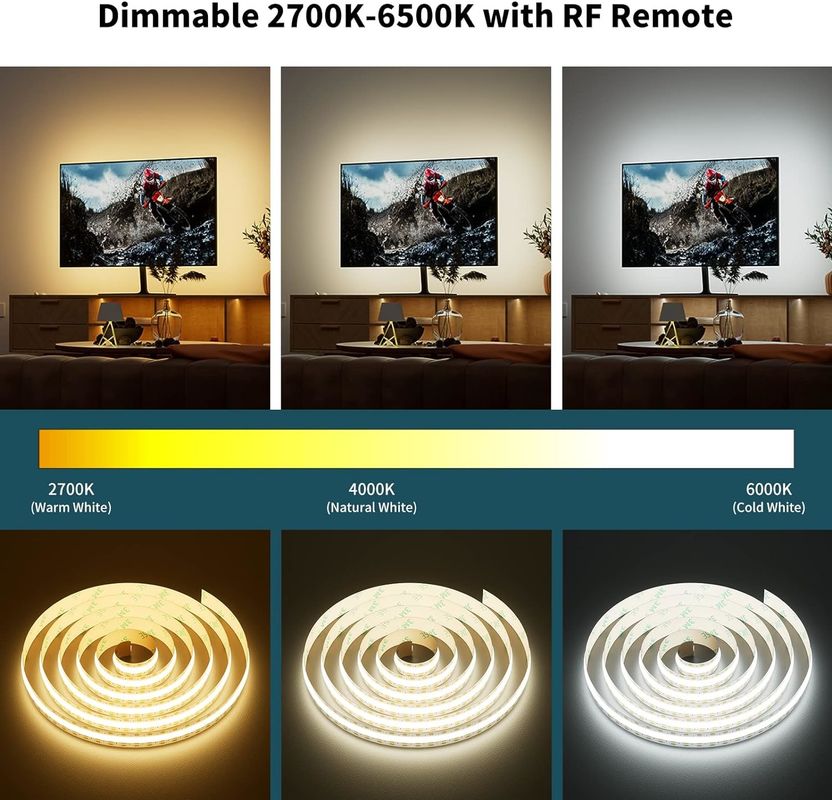 COB LED Strip Light CCT Tunable 560LEDs CRI90 2m Dimmable 2700K-6500K 24V LED เทป ไลท์ คิตสําหรับห้องนอนใต้ตู้