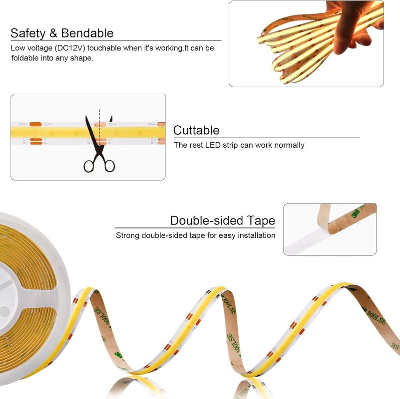 560LEDs COB LED Strip 90 CRI CCT โฟกเซบิล COB 3M พร้อมตัวปรับและเครื่องควบคุม RF มินิ
