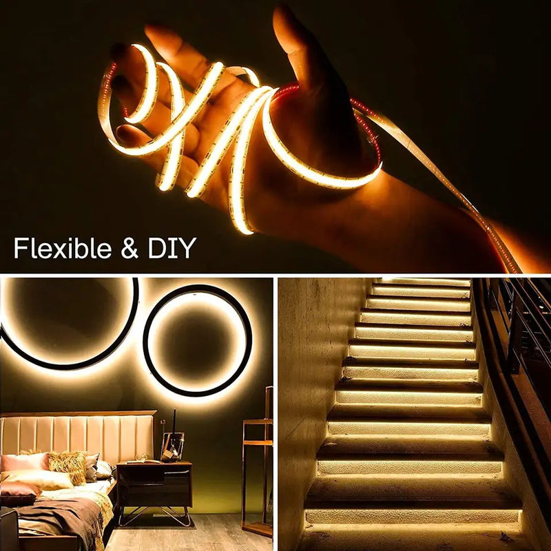 300LEDs Dampproof ปรับแต่ง 90Ra ไม่มีความตึงเครียด COB LED Strip With 4cm Cutting Length สําหรับการประกายแสงในบ้าน
