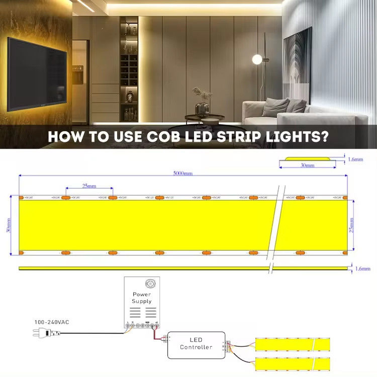 รายการใหม่ super wide 30mm width 1600leds COB led strip 5แถว 40W/M 90 CRI 2700K 6500K COB LED Strip Light สําหรับภายใน