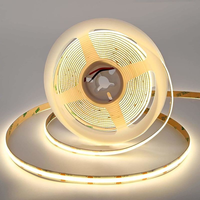 ขายร้อน 480LEDs 12W / M ปรับความดัน IP20 90Ra COB LED Strip 12V / 24V ความดันการเข้า