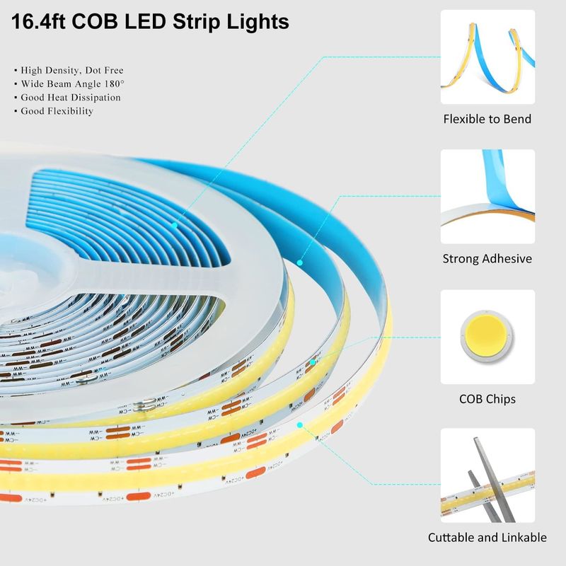 COB LED Strip Light CCT (2700K-6500K Tunable) 2M 560LEDs/m CRI90 Led Tape Light Kit พร้อมกล่องแพ็คเกจ LED Strip สําหรับบ้าน