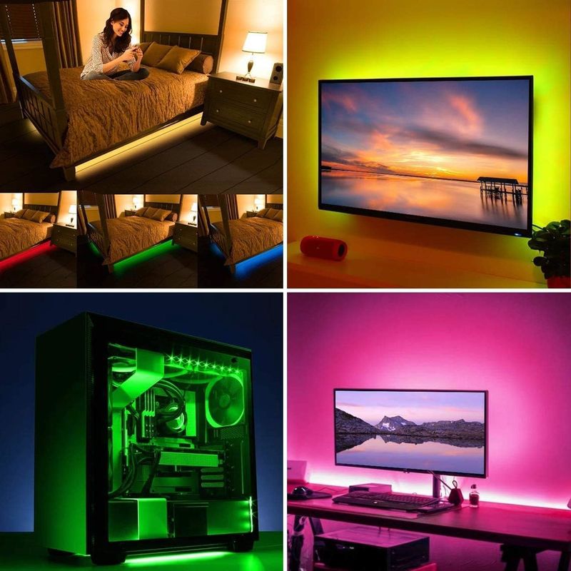 มุมรังสี 120 องศา RGB LED Strip 5M SMD5050 24 คีย์ IR Controller Strip ปรับความมืด