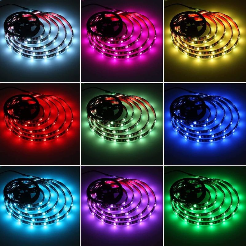 มุมรังสี 120 องศา RGB LED Strip 5M SMD5050 24 คีย์ IR Controller Strip ปรับความมืด
