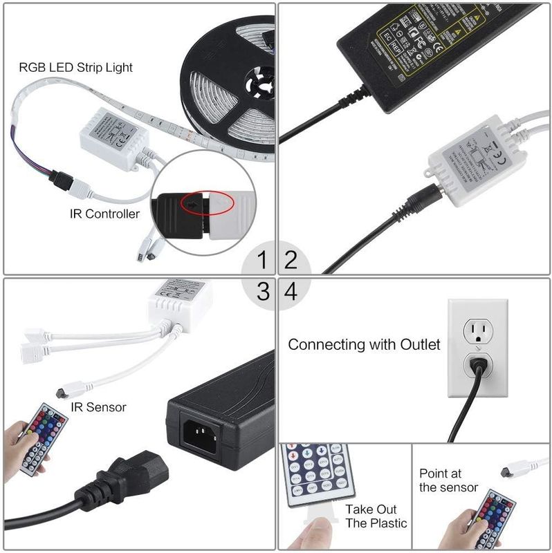มุมรังสี 120 องศา RGB LED Strip 5M SMD5050 24 คีย์ IR Controller Strip ปรับความมืด