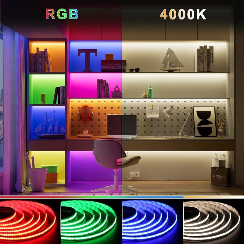 สาย LED COB RGBW 19W ที่สามารถปรับความสว่างได้ พร้อม LED 784 LED / m วัด IP20 และ DMX512/RF/Bluetooth/WiFi Control