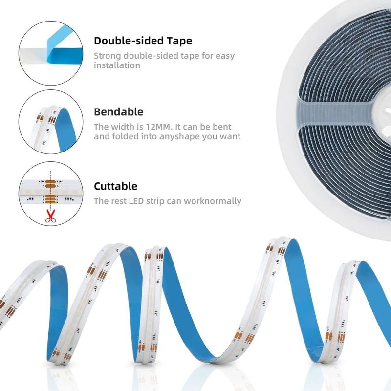 784 LEDs/m RGBW ชิป COB LED Strip ปรับความดัน -20°C ถึง 60°C DC 24V ความดันทางเข้า