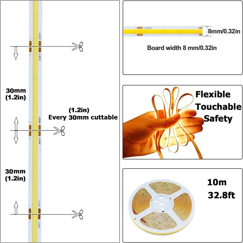 การตกแต่งภายในภายนอก COB LED Strip Light CRI สูง 280 320/480 ระยะไกล
