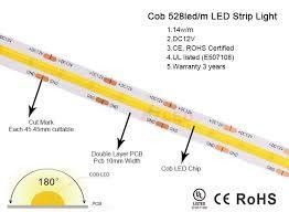 มุมรังสี 120 องศา COB 320 LED 24V 8mm 10mm LED Strip Light สําหรับตกแต่งสวน