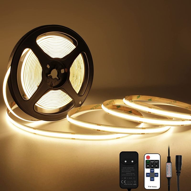 ปรับแต่งแบบยืดหยุ่น 320 480 LEDs Dc 5v 10000 ลูเมน สีขาวอบอุ่น Rgb Fcob Cct Cob Led Strip Light Warehouse