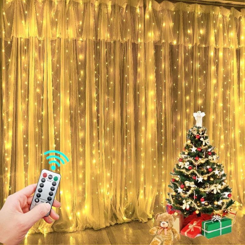 3500K Warm White LED Curtain Light สําหรับตกแต่งห้องนอน 3x2.4m 240d USB Power Modes