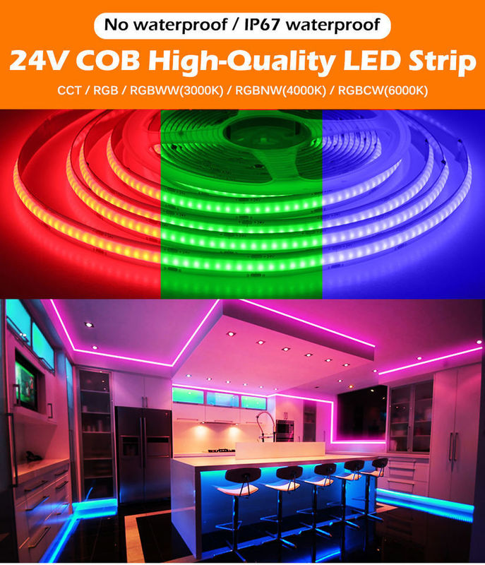 เทป LED 5m/lot Smd 320 384 840 leds/m กันน้ํา ยืดหยุ่น Cob Led Strip Dc 24v Ra90 RGBCCT 3000k 4000k 6000k