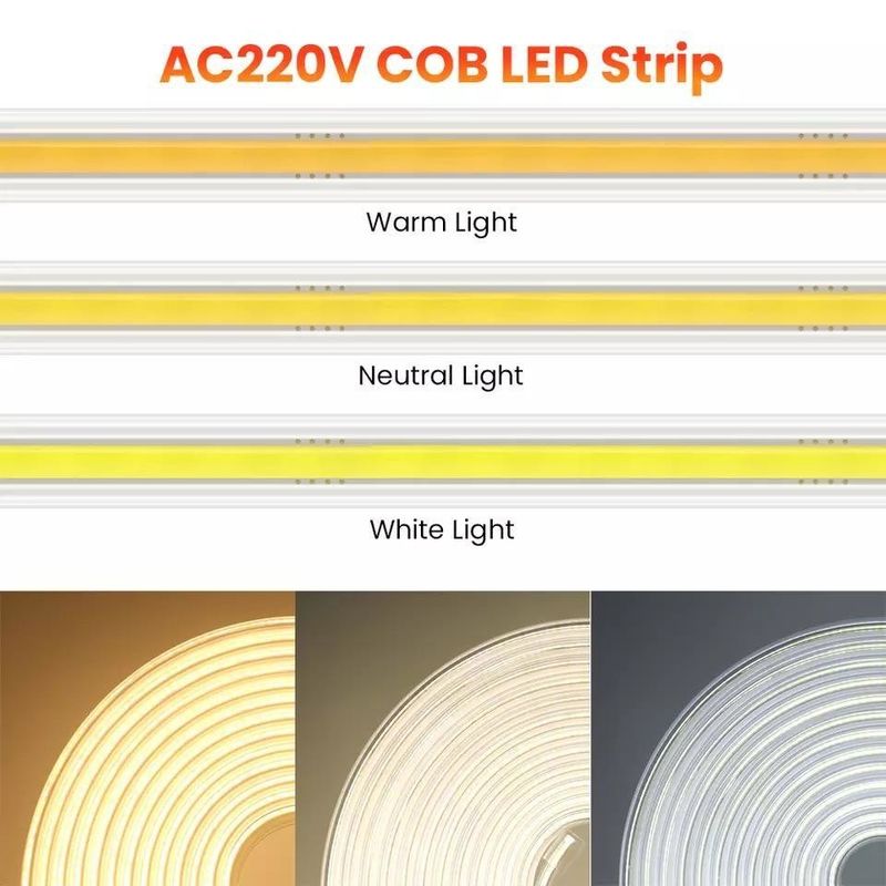 220v 280LEDs / m ขาว/ขาวอบอุ่น/ขาวเฉลี่ย COB LED Strip CE RoHS 100m 50m ความดันสูง