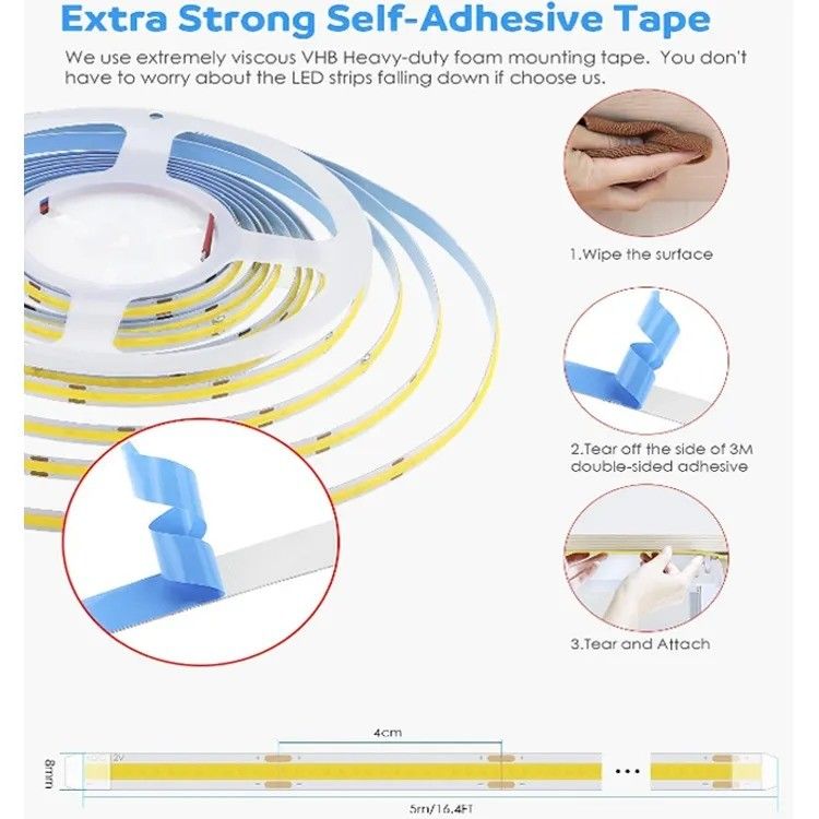 90lm/w หลอดประสิทธิภาพการสว่าง Smart COB Led Strip 12V 24V 5M 252leds สําหรับการโฆษณา