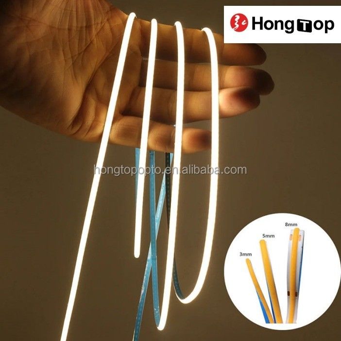 โคมไฟ ประสิทธิภาพแสง 90lm/w 1000lm Super Narrow COB LED Strip Lights 3mm 400LEDs/m