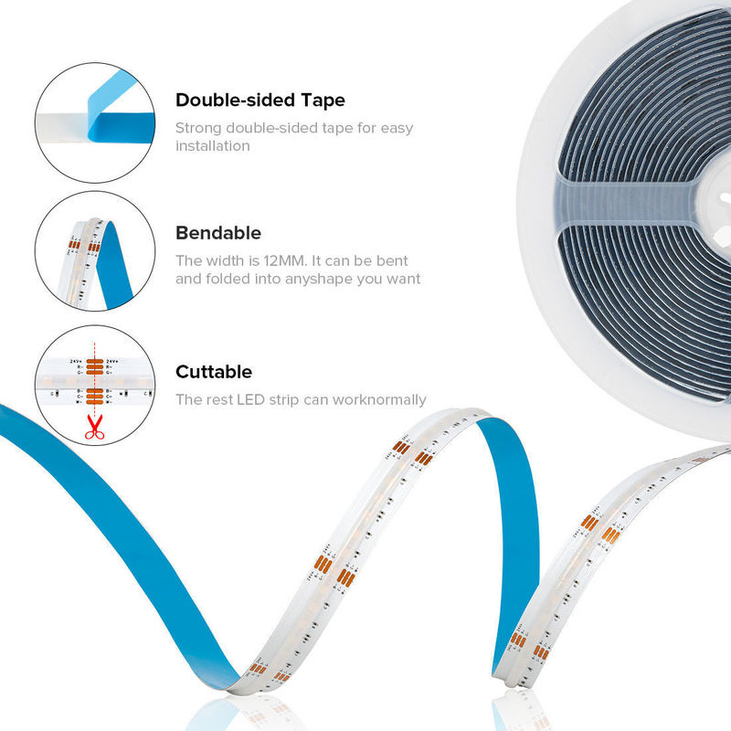 50000 ชั่วโมง อายุการใช้งาน RGBCCT COB LED Strip Light สําหรับห้องนั่งเล่นและห้องนอน