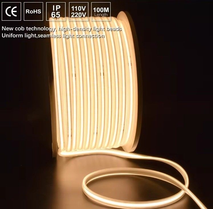 โลเตจสูง โฟกซ์เบิ้ล COB LED Strip Light IP65 กันน้ํา 50M 100M ต่อรีล มีอายุการใช้งาน 30000 ชั่วโมง และ 80 CRI