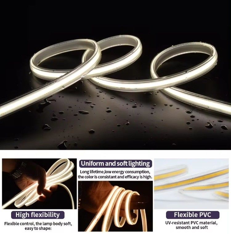 โลเตจสูง โฟกซ์เบิ้ล COB LED Strip Light IP65 กันน้ํา 50M 100M ต่อรีล มีอายุการใช้งาน 30000 ชั่วโมง และ 80 CRI