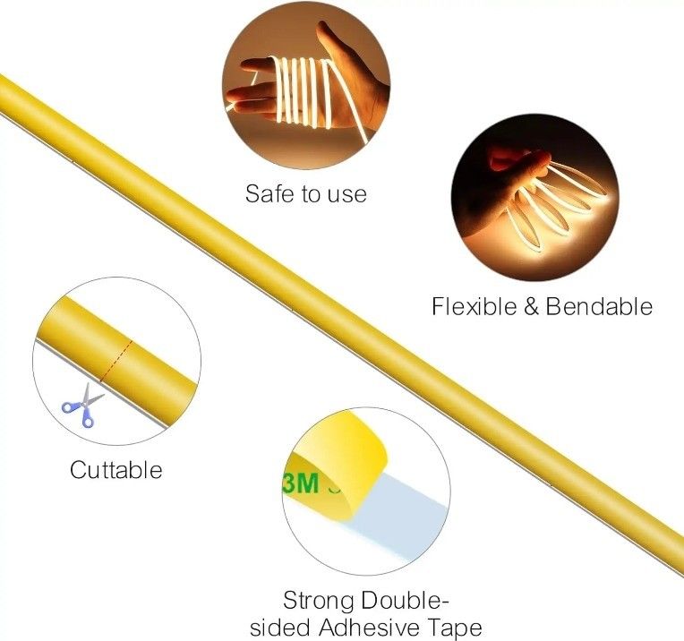 DC 12V 24V 5V Ultra Narrow 3mm Dotless COB LED Strip Light สําหรับการส่องแสงแบบยืดหยุ่น