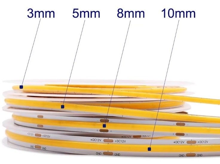 DC 12V 24V 5V Ultra Narrow 3mm Dotless COB LED Strip Light สําหรับการส่องแสงแบบยืดหยุ่น