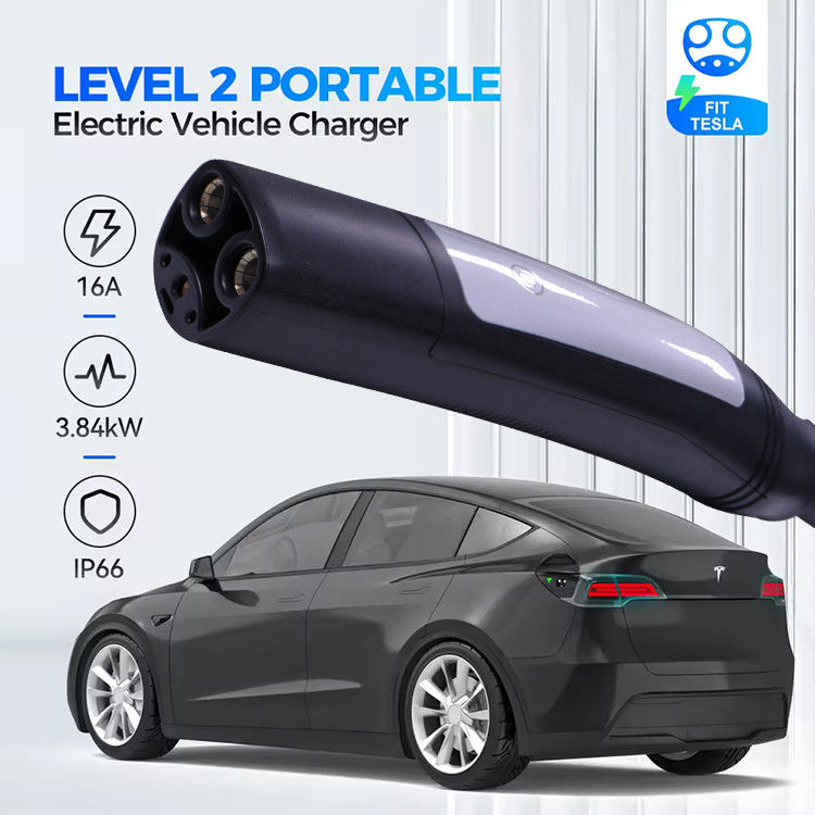 16A 3.7kW 1 Phase EV Charger with Cable Waterproof for Electric Vehicles สีขาว/สีดํา แบบกล่องแสงชี้แจง LCD